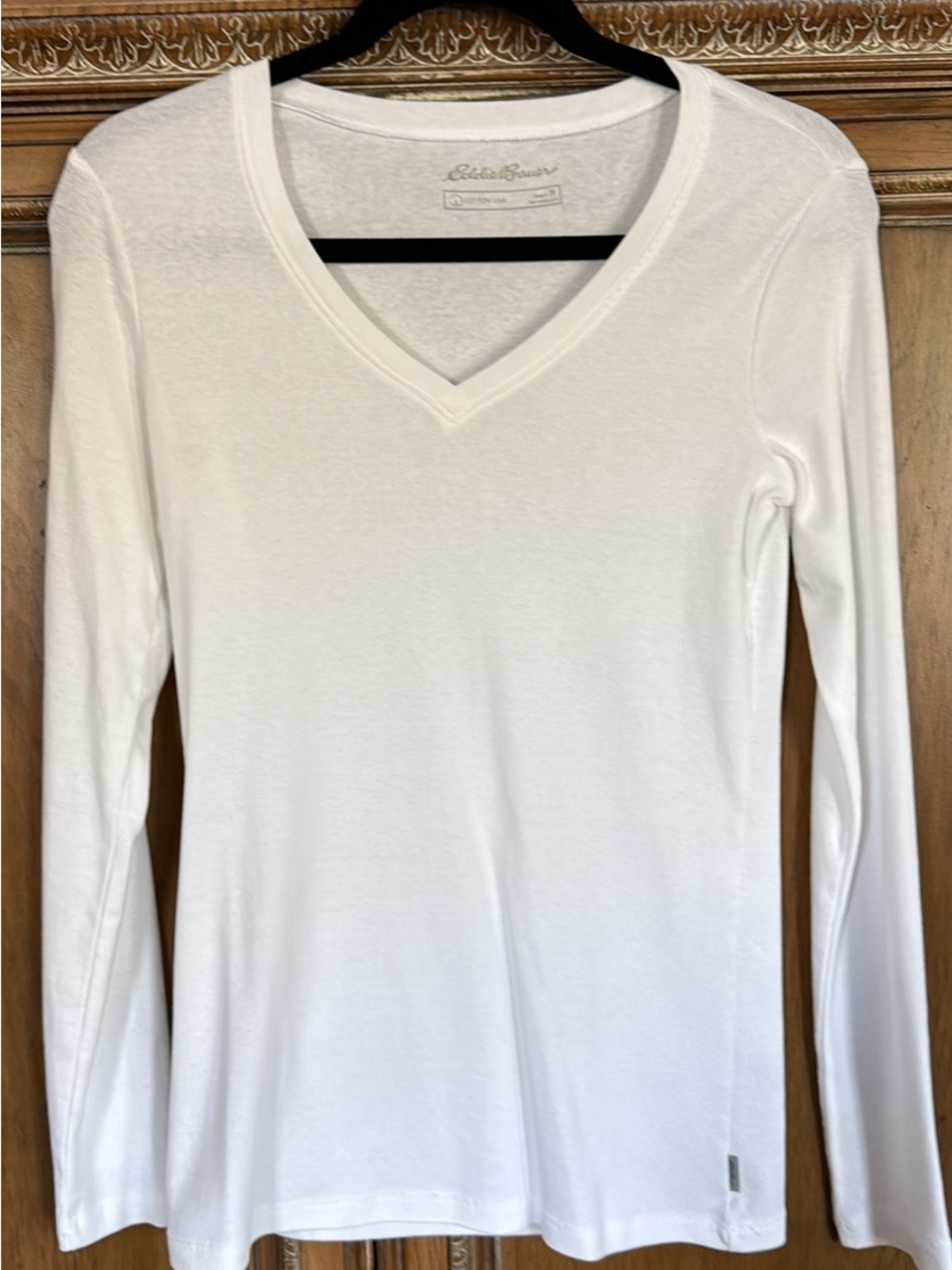2 Eddie Bauer White and Black V-Neck Long Sleeve Tees